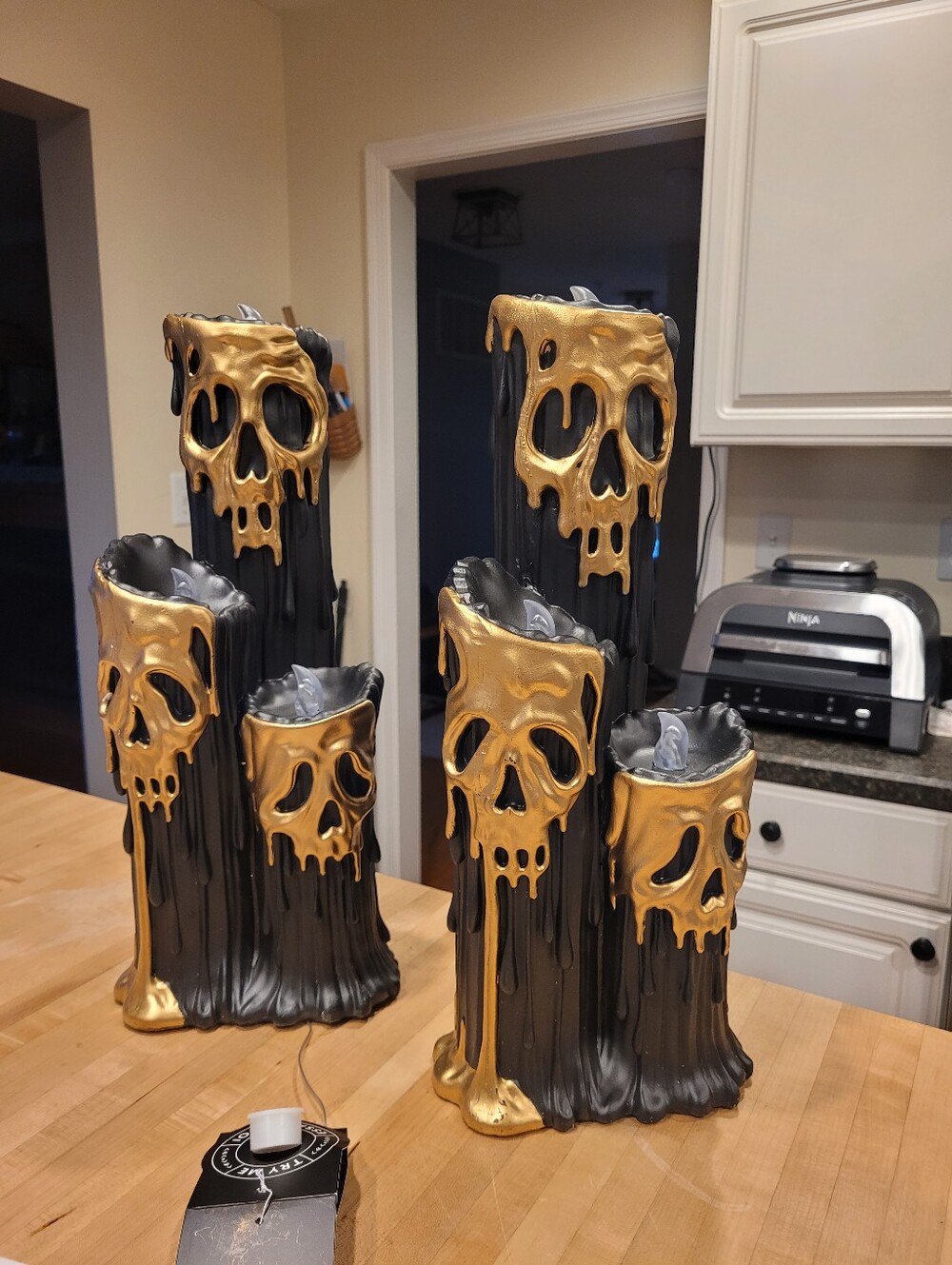 NEW Gold & Black Skull Candle Set - Decorative Halloween Home Accent